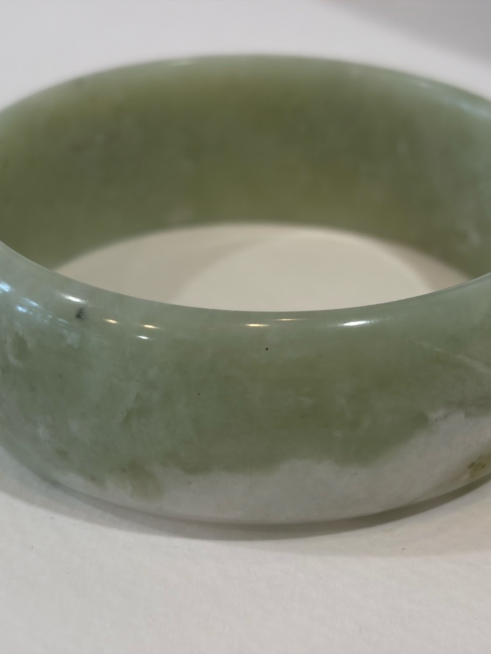 Polished Green Natural Stone Wide Bangle Bracelet Mottled Statement